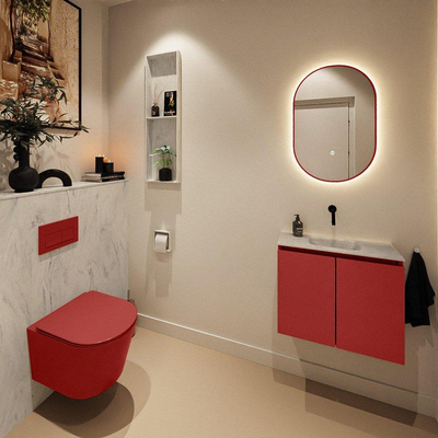 MONDIAZ TURE-DLUX Meuble toilette - 60cm - Fire - EDEN - vasque Opalo - position centrale - sans trou de robinet