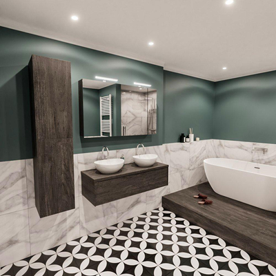 MONDIAZ LUSH Ensemble de meuble de salle de bain - 120cm - 1 tiroir - lavabo BARCO - 2 lavabos - 2 trous de robinet - marron foncé