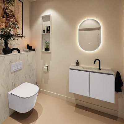 MONDIAZ TURE-DLUX Meuble toilette - 80cm - Cale - EDEN - vasque Opalo - position centrale - 1 trou de robinet