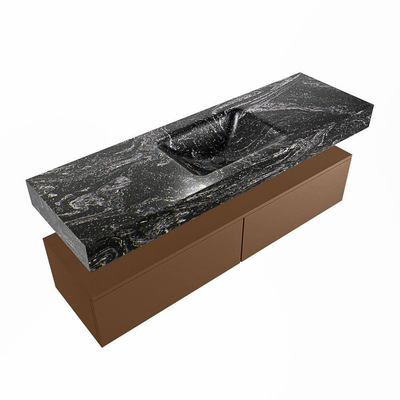 Mondiaz ALAN-DLUX Ensemble de meuble - 150cm - meuble Rust mat - 2 tiroirs - Lavabo Cloud Lava suspendu - vasque Centre - 1 trou de robinet