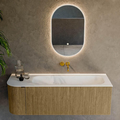 Mondiaz KURVE Ensemble de meuble de salle de bains - 135x46x40cm - 1 tiroir - 1 porte - lavabo solid surface - droit - sans trou de robinet - Dusk