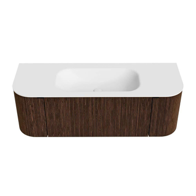 MONDIAZ KURVE Meuble de salle de bains 130 cm avec module 25 Len R couleur Walnut avec 1 tiroir et 2 portes. Lavabo BIG SMALL central 1 trou de robinet Talc.