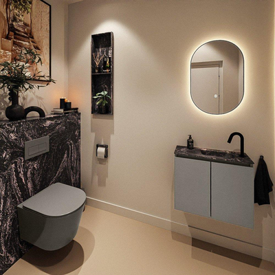 MONDIAZ TURE-DLUX Meuble toilette - 60cm - Smoke - EDEN - vasque Lava - position droite - 1 trou de robinet