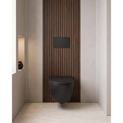 QeramiQ Dely Swirl Toiletset - 36.3x51.7cm - Geberit UP720 Duofix Sigma inbouwreservoir - 35mm zitting - bedieningsplaat mat zwart - rechthoekige knoppen - mat zwart