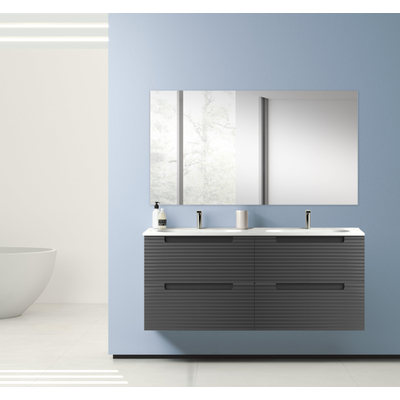 Adema Prime Balance Ensemble de meuble - 120x55x45cm - 2 vasques rectangulaires en céramique Blanc - 2 trous de robinet - 4 tiroirs - avec miroir rectangulaire - Anthracite mat