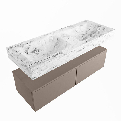 Mondiaz ALAN-DLUX Ensemble de meuble - 120cm - meuble Smoke mat - 2 tiroirs - Lavabo Cloud Glace suspendu - vasque Gauche et droite - 0 trous de robinet