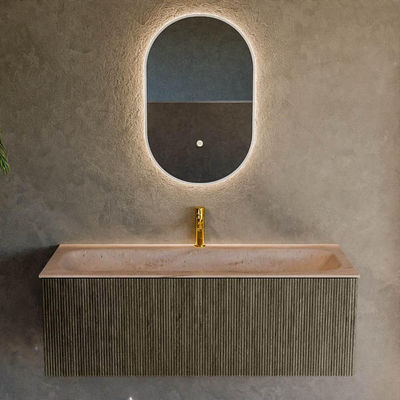 MONDIAZ KURVE-DLUX 120cm badmeubel kleur Shadow met 1 lade en 0 deuren. Wastafel BIG LARGE Midden 1 kraangat Saba.