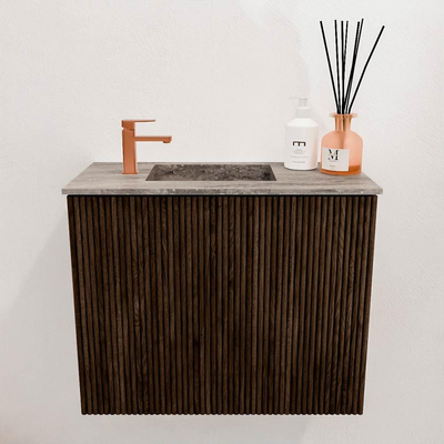 Mondiaz JOYA-DLUX 50cm toiletmeubel - kleur Walnut - Wastafel FAYE positie Links 1 kraangat kleur Oza.