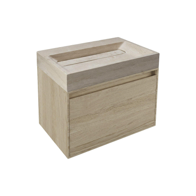 Forzalaqua Ibiza Ensemble meuble de salle de bains - 80x50x50cm - 1 tiroir - lavabo en travertin - sans trou de robinet - jeu de supports - bouchen de vidage - smoke