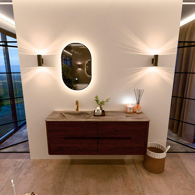 Mondiaz CIRO-DLUX Ensemble de meubles de salle de bains - 140x45x50cm - Plan-vasque en solid surface Sombra - 1 bassin à gauche - 1 trou de robinet - 4 tiroirs - Ruby