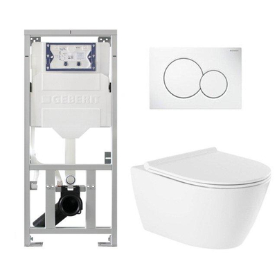 QeramiQ Salina Toiletset - rimless - diepspoel - softclose - quickrelease zitting - Geberit Sigma01 bedieningsplaat glans wit - wit glans