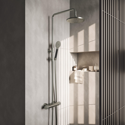 Hotbath Cobber X SDS9 ensemble de douche de tête thermostatique avec douche de tête ronde de 20 cm douchette ronde nickel brossé