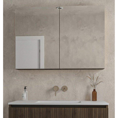 Adema Holz Ensemble de meuble - 100cm - 1 vasque en céramique Noir - sans trous de robinet - 1 tiroir - avec armoire de toilette - Toffee (marron)