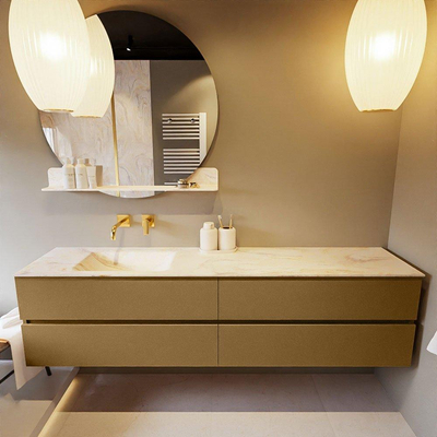 Mondiaz VICA-DLUX ensemble de meuble de salle de bain - 200cm - meuble sous-vasque oro - 4 tiroirs - lavabo encastré cloud gauche - sans trous de robinet - version haute de 60cm - ostra