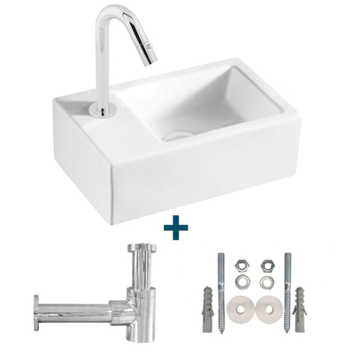 Nemo Spring Sula ensemble de lave-mains 37x23,5cm sans trop-plein incluant siphon et robinet d'eau froide porcelaine blanc