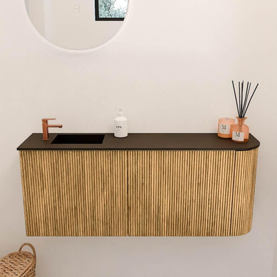 Mondiaz JOYA 101.6cm toiletmeubel - ronding rechts kleur Oak - Wastafel FAYE positie Links 1 kraangat kleur Urban.