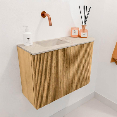 Mondiaz JOYA-DLUX Meuble de toilette 61,6cm - arrondi droite couleur Chêne - Vasque FAYE position Gauche Sans trou de robinet couleur Frappe