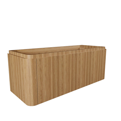 Royal Plaza Terra Wastafelonderkast 120cm 2 lades afgeronde hoeken sandwood licht eiken met slid surface topblad en 2 solid suface waskommen 56x32x15.5cm SHOWROOMMODEL