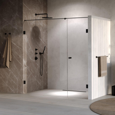 BRAUER Void Carving Nisdeur - 2-delig - 190x200cm - 70cm draaideur aan muur - glascoating - omkeerbaar - helder glas - mat zwart