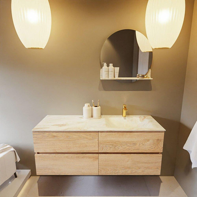 MONDIAZ VICA-DLUX Ensemble meuble de salle de bains - 130cm - meuble bas Washed oak - 4 tiroirs - lavabo encastré cloud à droite - 1 trou de robinet - version haute 60cm - frape