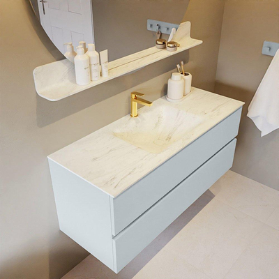 Mondiaz VICA-DLUX Ensemble de meuble de salle de bain - 120cm - meuble sous-vasque argile - 2 tiroirs - lavabo encastré nuage milieu - 1 trou de robinet - version haute 60cm - opalo