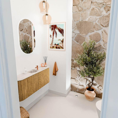 Mondiaz JOYA-DLUX 103.2cm toiletmeubel - ronding links en rechts kleur Oak - Wastafel FAYE positie Midden 1 kraangat kleur Nata.