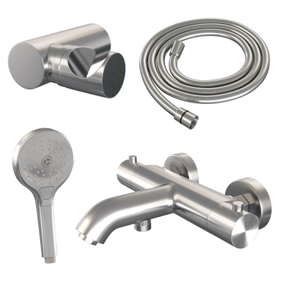 Robinet de baignoire Brauer Brushed Edition - ensemble de douche - douchette ronde 3 positions - bouton lisse - PVD - Inox brossé