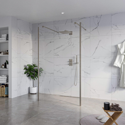 FugaFlow Eccelente Vetro Douche à l'italienne - 120x200cm - verre clair - anticalcaire - verre de sécurité 8mm - 2 parois latérales 40cm - avec bras muraux et profilés d'angle - Gunmetal