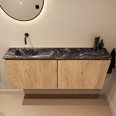 MONDIAZ TURE-DLUX Meuble toilette - 120cm - Washed Oak - EDEN - vasque Lava - position gauche - sans trou de robinet