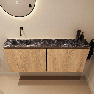 MONDIAZ TURE-DLUX Meuble WC 120 cm Washed Oak. Lavabo EDEN Lava position gauche. Sans trou de robinet.