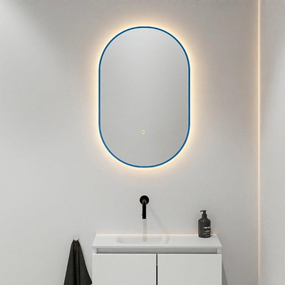 Mondiaz GLOW Miroir de salle de bains - Ovale - 45x90cm - Éclairage LED indirect - Capteur de mouvement - Jeans (Bleu)