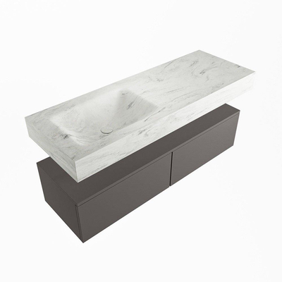 Mondiaz ALAN-DLUX Ensemble de meuble - 130cm - meuble Dark grey mat - 2 tiroirs - Lavabo Cloud Opalo suspendu - vasque Gauche - 0 trous de robinet