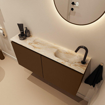 MONDIAZ TURE-DLUX Meuble toilette - 100cm - Rust - EDEN - vasque Frappe - position droite - 1 trou de robinet
