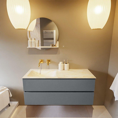 Mondiaz VICA-DLUX Ensemble de meuble de salle de bain - 120cm - meuble sous-vasque plata - 2 tiroirs - lavabo encastré cloud gauche - sans trous de robinet - version haute de 60cm - ostra