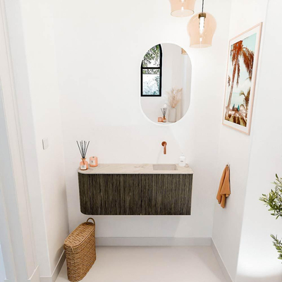 Mondiaz JOYA-DLUX 101.6cm toiletmeubel - ronding links kleur Shadow - Wastafel FAYE positie Rechts Zonder kraangat kleur Frappe.