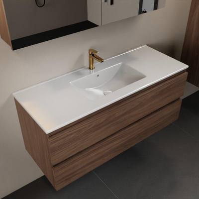 Mondiaz Aivy badmeubelset - 120x45x50cm - 1 kraangat - 1 wasbak talc Keramiek - Midden - 2 lades - Met spiegelkast - Melamine Mocha