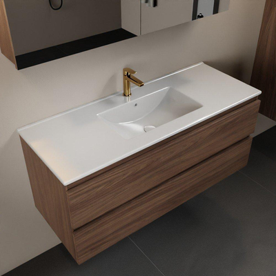 Mondiaz AIVY Ensemble de meuble - 120x45x50cm - 1 trou de robinet - 1 vasque Talc céramique - Centre - 2 tiroirs - avec armoire de toilette - Melamine Mocha