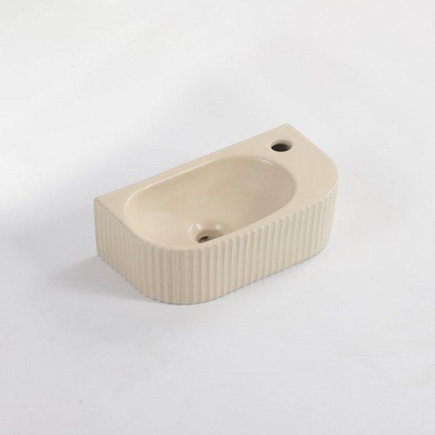 QeramiQ Fuente Ensemble lave-mains - 40x22x12cm - droite - nervuré - semi-circulaire - 1 trou de robinet - céramique - robinet de lave-mains cuivre - bonde always open - siphon - beige mat