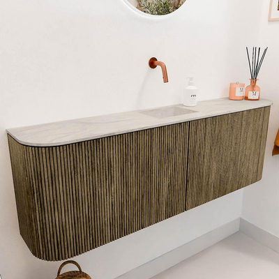 Mondiaz JOYA-DLUX Meuble de salle de bains 123.2cm - arrondis gauche et droite couleur Dusk - Vasque FAYE position Milieu Sans trou de robinet couleur Ostra.