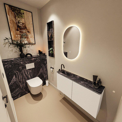 MONDIAZ TURE-DLUX Meuble toilette - 100cm - Talc - EDEN - vasque Lava - position gauche - 1 trou de robinet