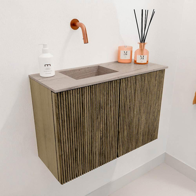 Mondiaz JOYA-DLUX 60cm meuble de salle de bains - couleur Dusk - Vasque FAYE position Gauche Sans trou de robinet couleur Saba.