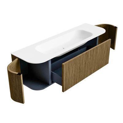 Mondiaz KURVE Ensemble de meuble de salle de bains - 150x46x40cm - 1 tiroir - 2 portes - lavabo solid surface - central - 1 trou de robinet - Dusk