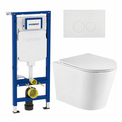 QeramiQ Dely Pack WC - 36.3x51.7cm - à fond creux - sans bride - réservoir encastré Geberit UP320 - abattant WC à fermeture douce - plaque de déclenchement blanche brillante - boutons ronds - blanc brillant