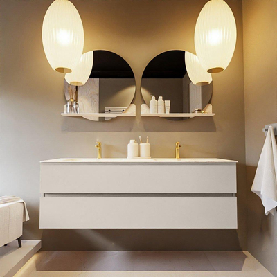 Mondiaz VICA-DLUX Ensemble de meuble de salle de bain - 150cm - meuble sous-vasque lin - 2 tiroirs - lavabo encastrée cloud double - 2 trous de robinet - version haute de 60cm - ostra