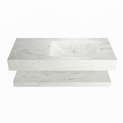 Mondiaz ALAN-DLUX Ensemble de meuble - 100cm - meuble Opalo mat - 0 tiroirs - Lavabo Cloud Opalo suspendu - vasque Droite - 1 trou de robinet