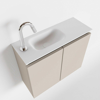 MONDIAZ TURE Fonteinset - 60x23x50cm - 1 kraangat - 2 deuren - linen mat - Wasbak links - Solid Surface Wit