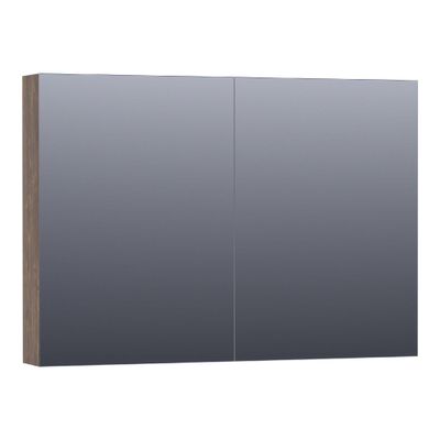 BRAUER Plain Spiegelkast - 100x70x15cm - 2 links/rechtsdraaiende spiegeldeuren - MFC - burned bark