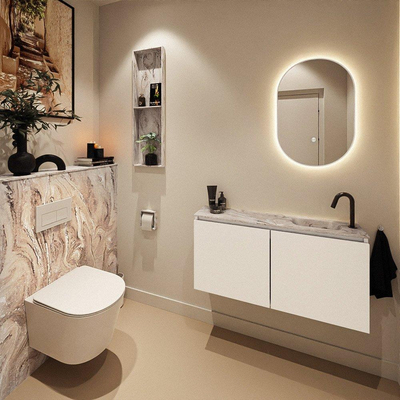 MONDIAZ TURE-DLUX Meuble toilette - 100cm - Talc - EDEN - vasque Glace - position droite - 1 trou de robinet