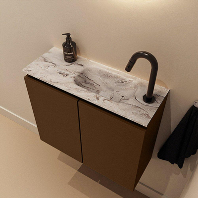 MONDIAZ TURE-DLUX 60cm toiletmeubel Rust. EDEN wastafel Glace positie rechts. Met 1 kraangat.