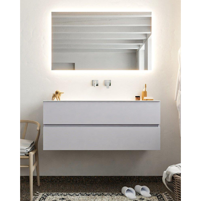 Mondiaz VICAB meuble de salle de bain - 120cm - meuble sous-vasque cale - 2 tiroirs - lavabo cloud milieu - sans trou de robinet - miroir LED - version XL 60cm haut